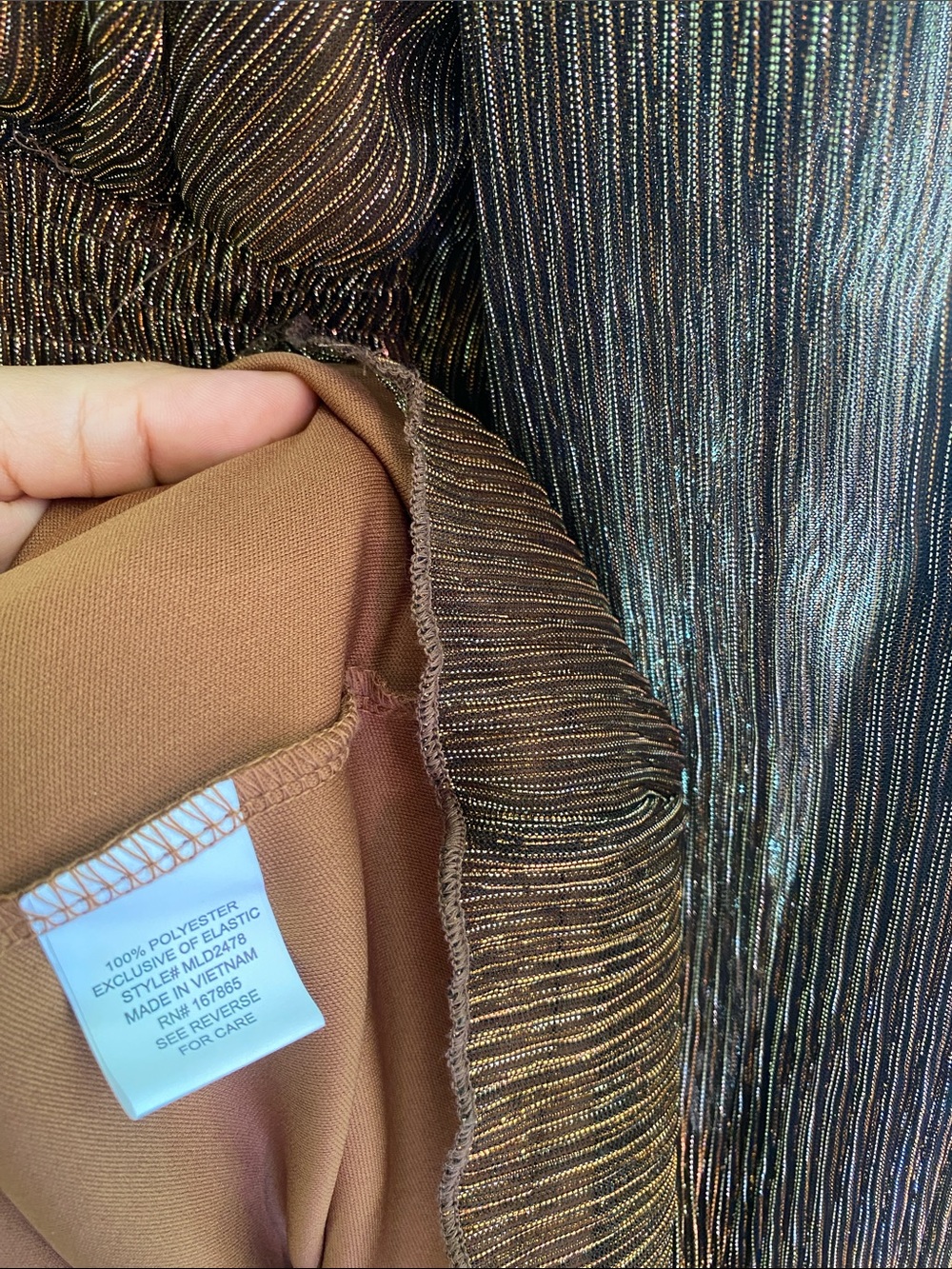 NY Collection Shimmery Bronze V-Neck Long Sleeve Midi Dress - Picture 12 of 12